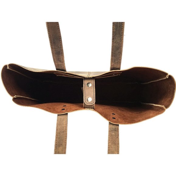 Full Grain Buffalo Leather Tote Vintage Leather Work Tote Large Shoulder Bag - Picture 4 of 5